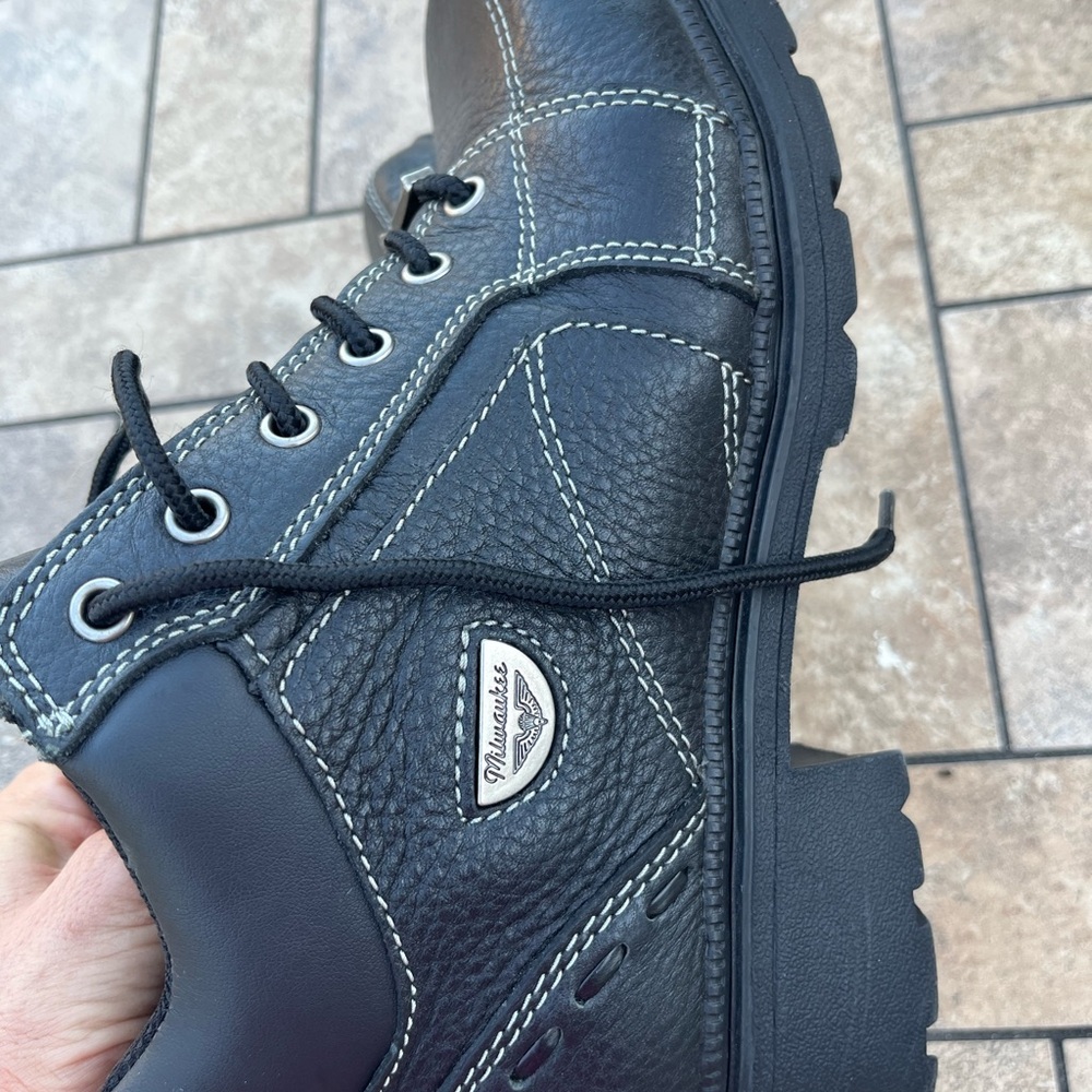 Milwaukee Black Leather Motorcycle  Boots